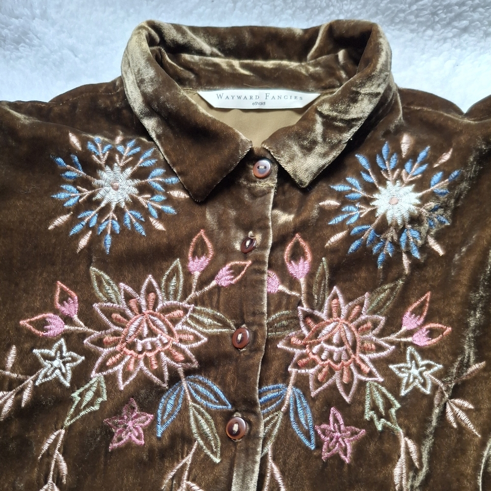 Wayward Fancies Collared Floral Embroidered Velvet Dress- Size In Description - Picture 4 of 16